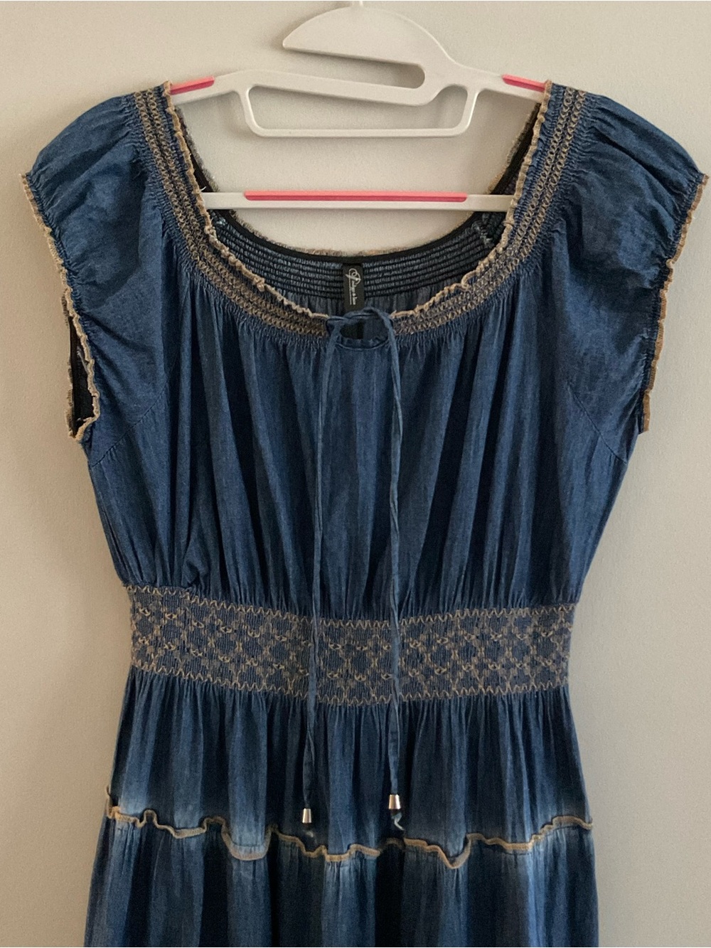 Indigo & Lace Blue denim Embroidered tiered boho long dress size M - Picture 7 of 10